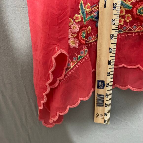 Johny Was Mikones Tunic Top Coral Floral Embroidered Size XL - Picture 9 of 10